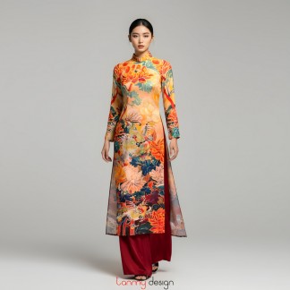 Brocade traditional Vietnamese long dress with stone ( different designs )